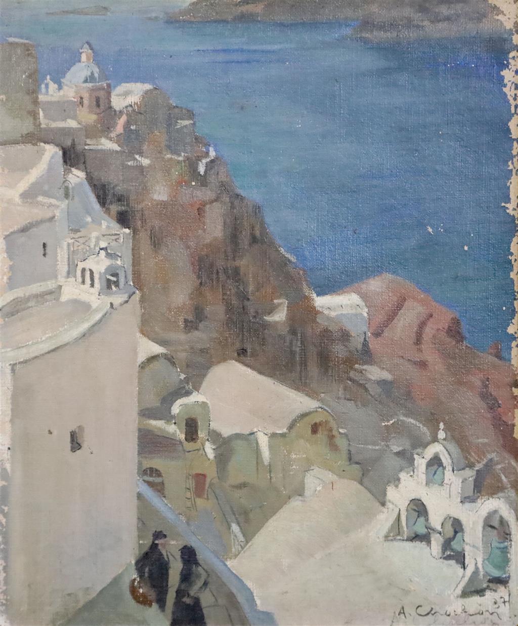 Andre Chochon (1910-2005) A Greek coastal village 17.5 x 14.5in.